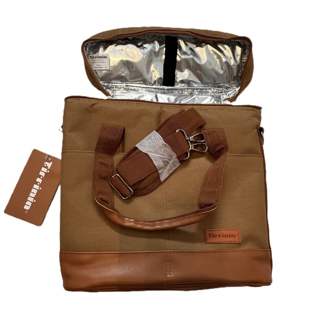 NWT Tirrinia brown insulated cooler wine tote bag w/shoulder strap